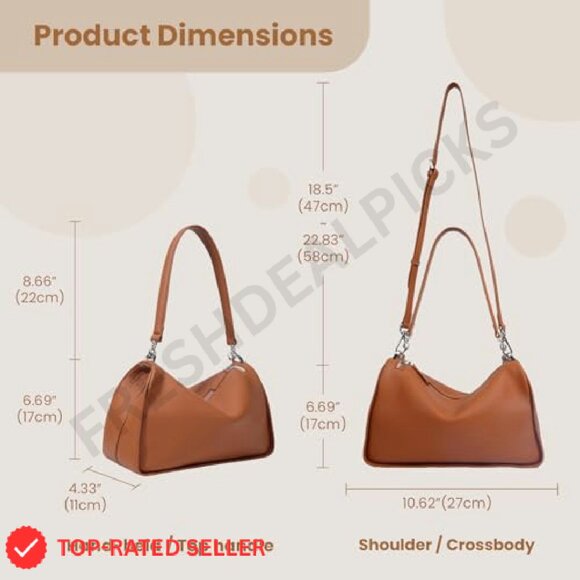 Genuine Leather Shoulder Bag Crossbody Hobo Adjustable Strap Elegant Minimal - Picture 6 of 8